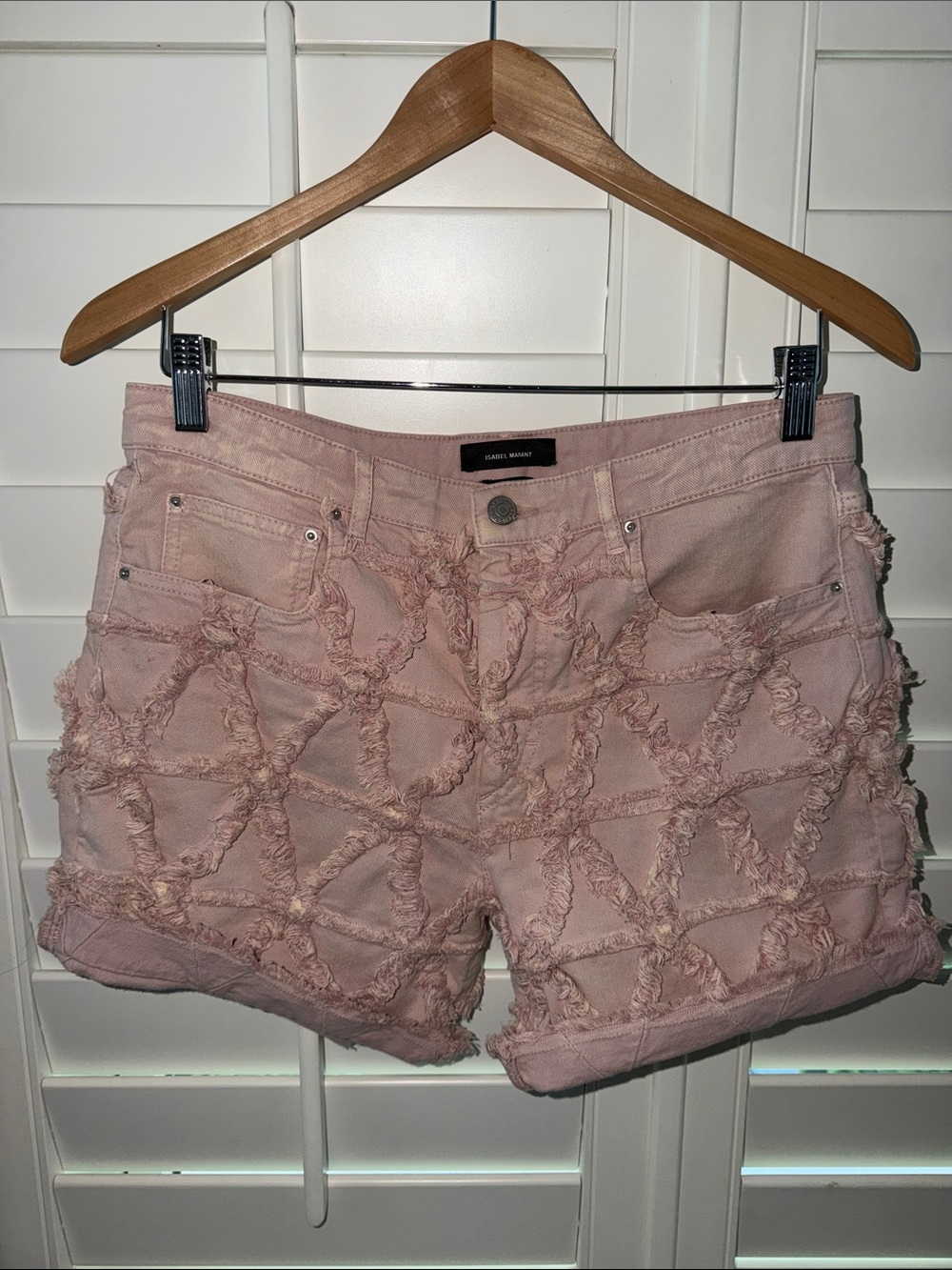 Isabel Marant Pink Fringed Distressed Denim Shorts